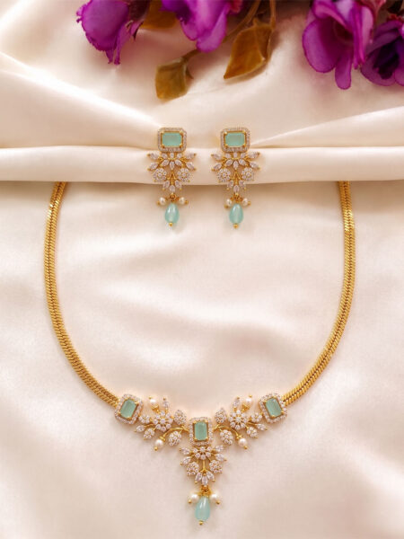 American Diamond Necklace_Mint Green