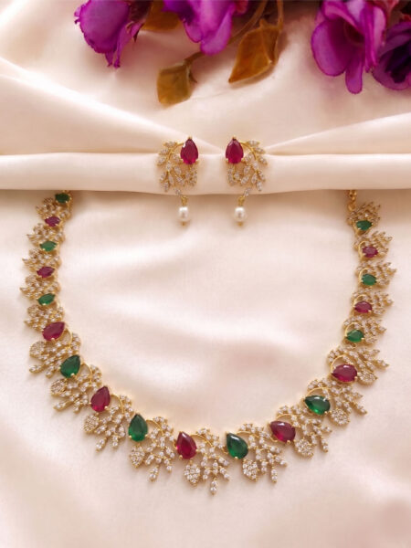 Multi color AD stone necklace & earing set