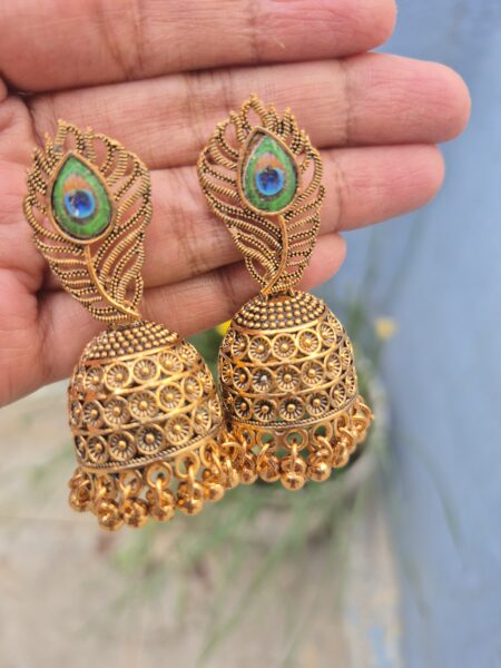 Oxidised Peacock Feather Jhumka Earrings